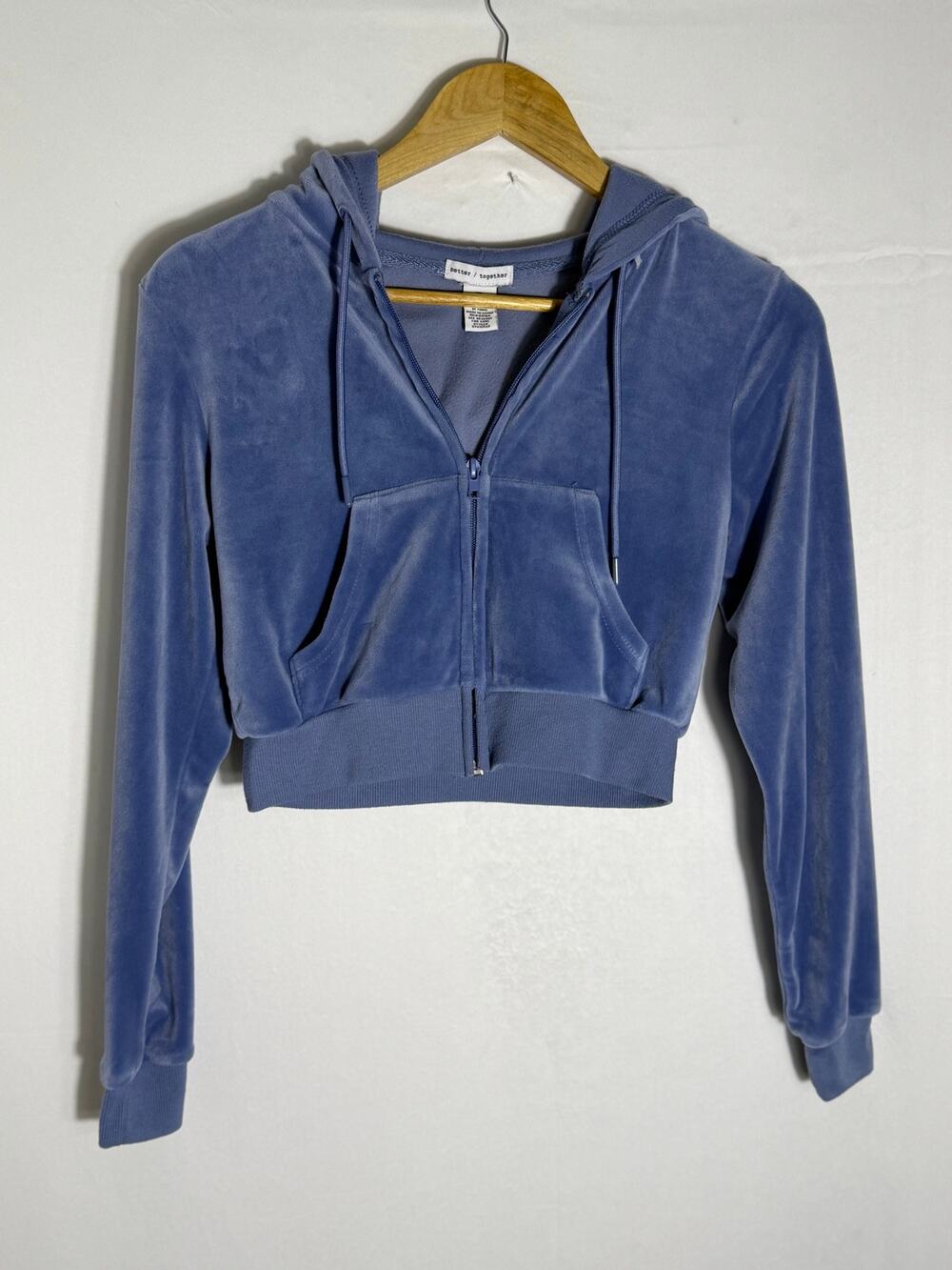 Better Together Velour Cropped Zip-Up Hoodie Y2K Blue Purple XS